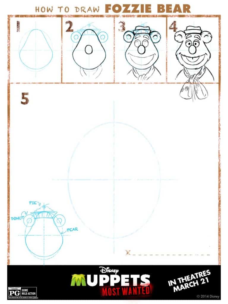 Draw Fozzie, Muppets Most Wanted Free printables, Muppets free printable