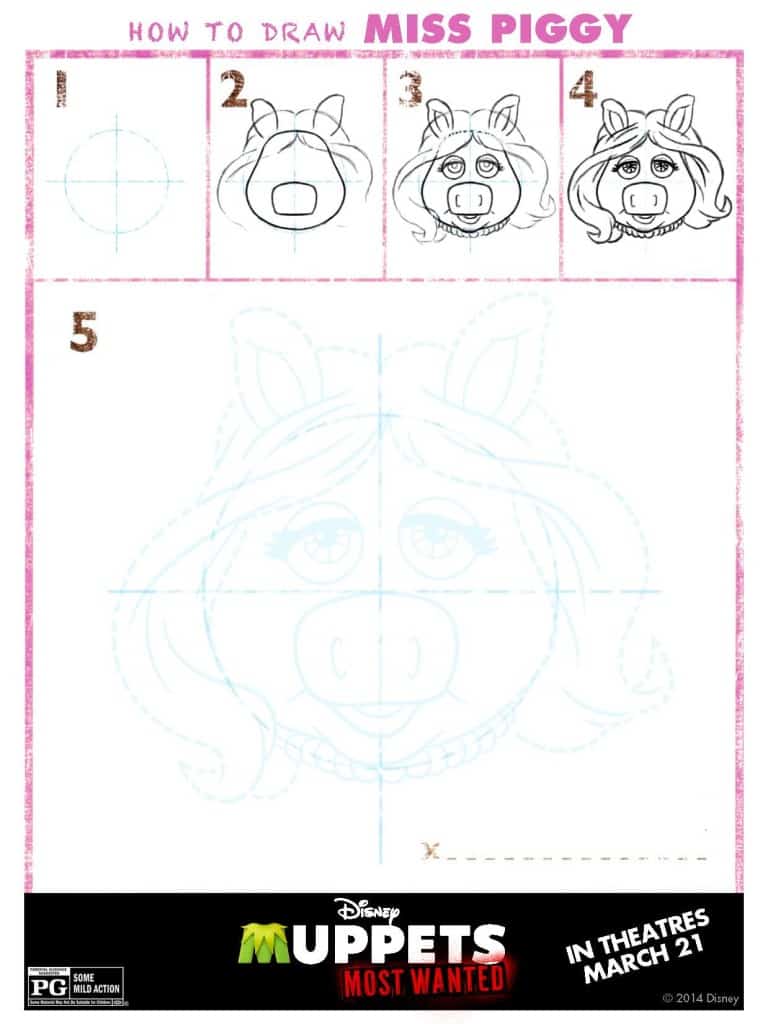 How to Draw Miss Piggy, Muppets Most Wanted Free printables, Muppets free printable