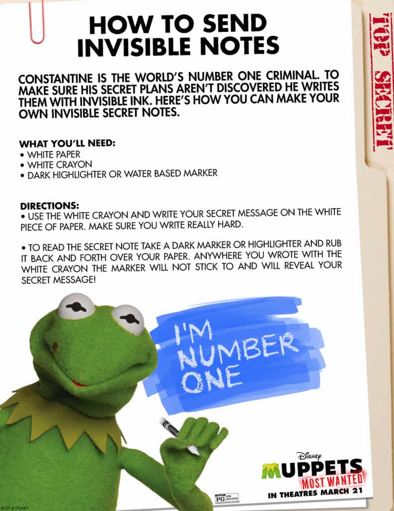 Muppets Most Wanted Free printables, Muppets free printable, Invisible notes craft