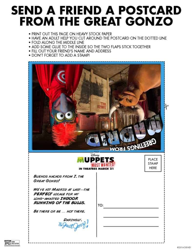 Gonzo Postcard, free Muppets printables