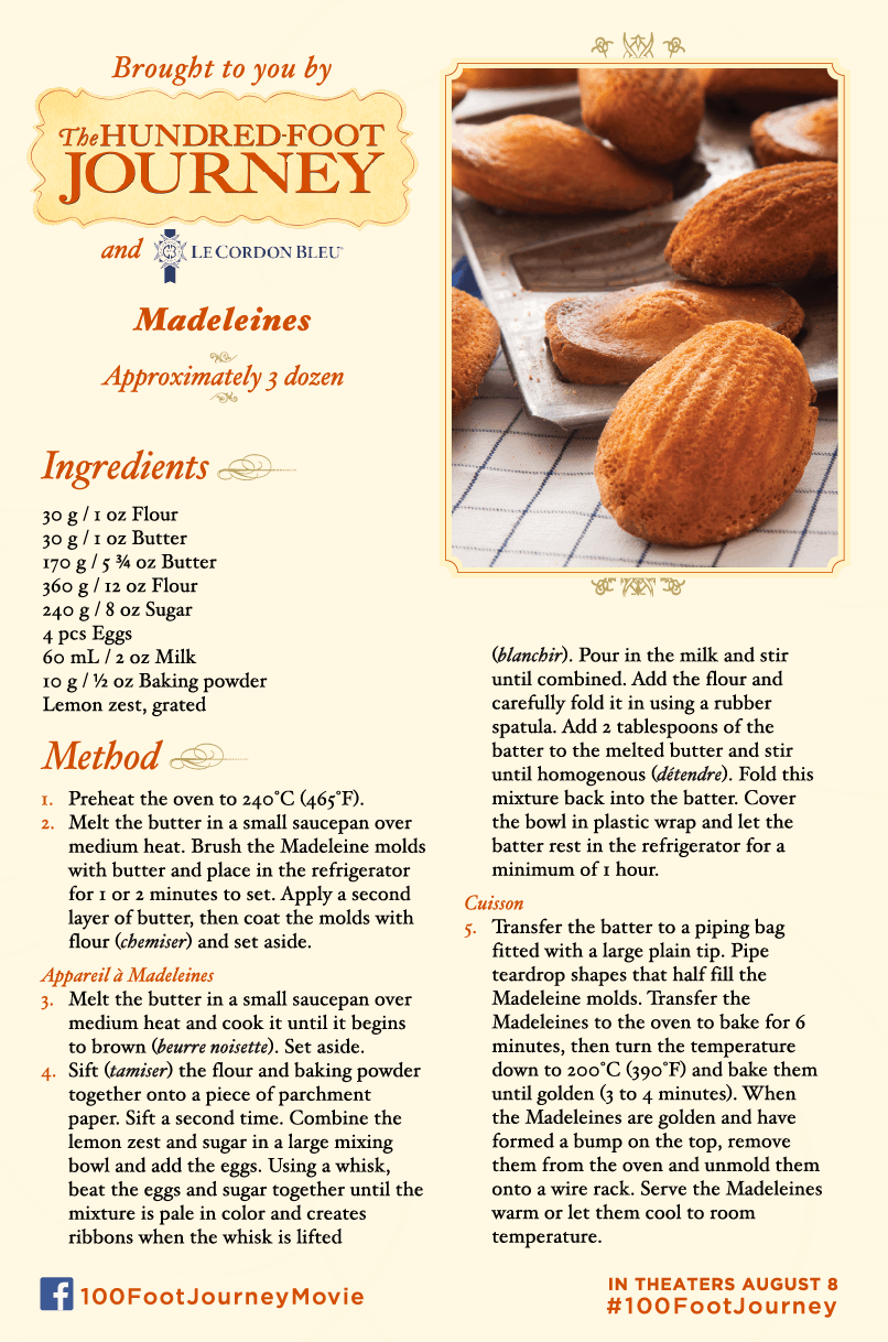 Madelines recipe, 100 Foot Journey Recipes