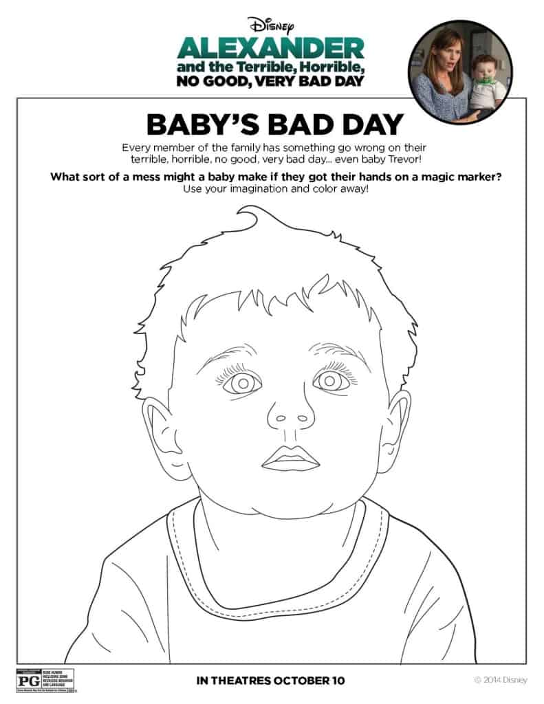 Alexander and the Terrible, Horrible, No Good, Very Bad Day movie trailer, images, activity sheets, free printables 