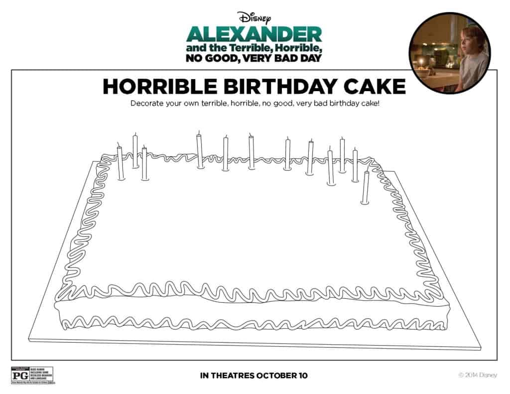 Alexander and the Terrible, Horrible, No Good, Very Bad Day movie trailer, images, activity sheets, free printables 