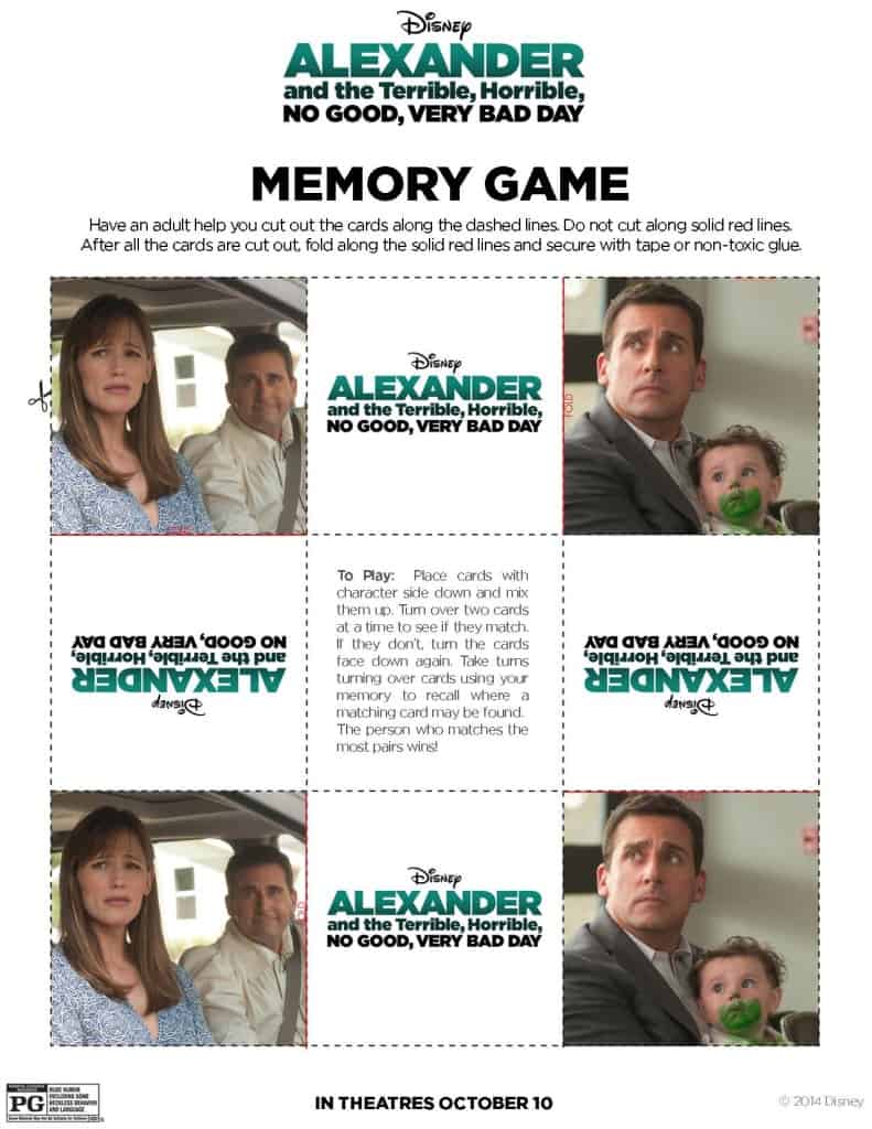 Alexander and the Terrible, Horrible, No Good, Very Bad Day movie trailer, images, activity sheets, free printables 