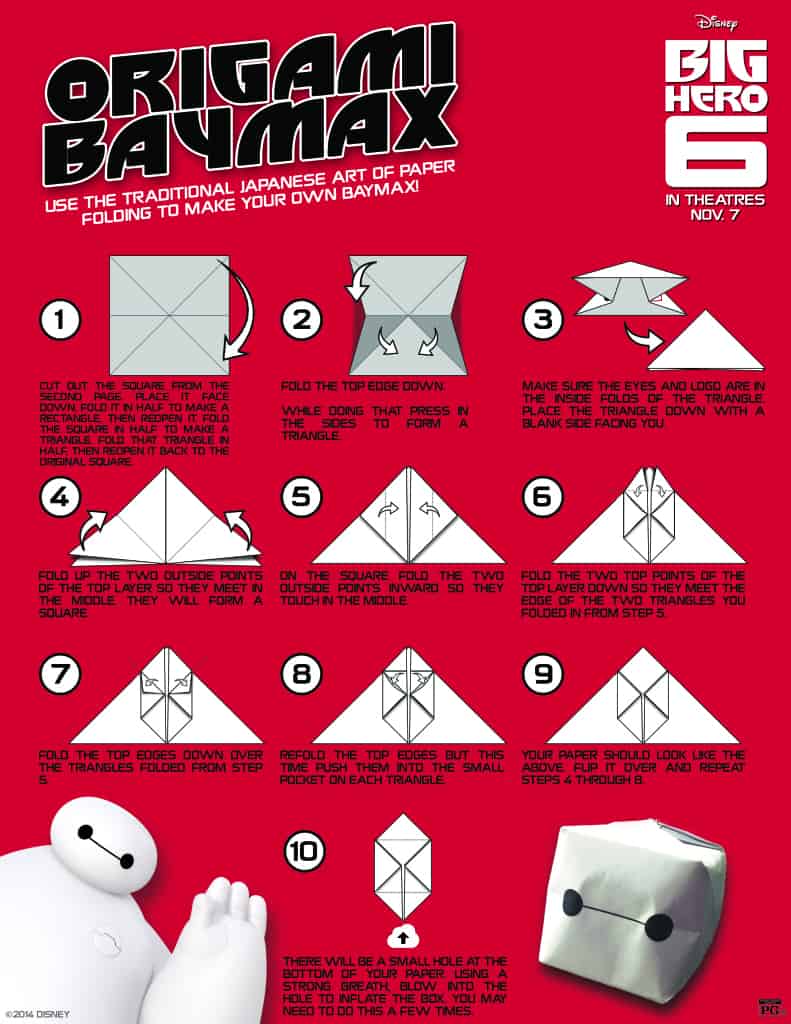 Baymax Origami, Free Big Hero 6 printables, Big Hero 6 birthday activities