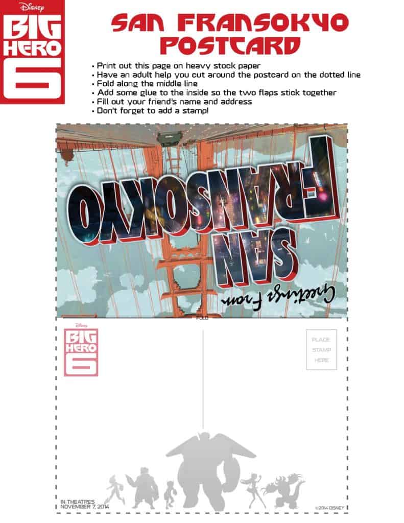 Big Hero 6 San Fransokyo Postcard, Big Hero 6 birthday activities, Big Hero 6 free printables