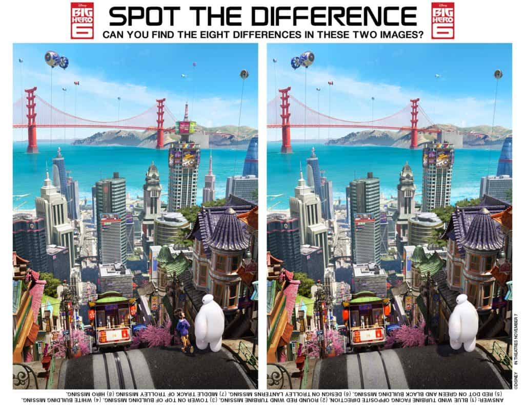 Big Hero 6 Spot The Difference, Big Hero 6 birthday activities, Big Hero 6 free printables