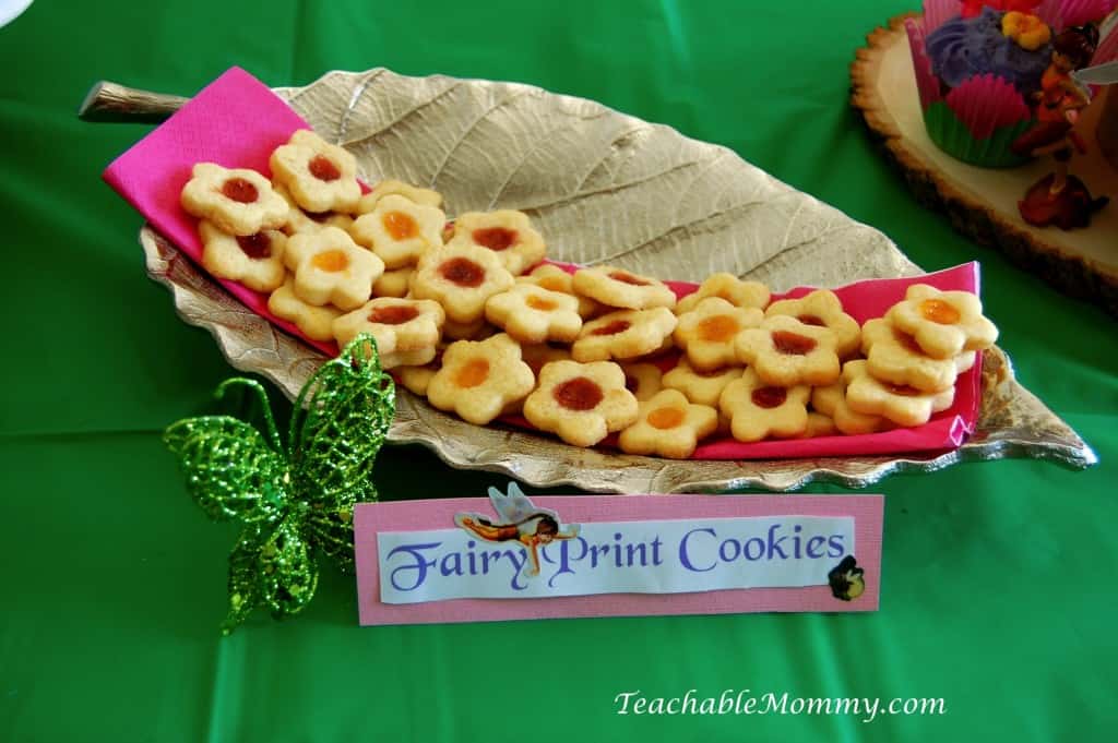 Tinkerbell Birthday Party, Tinkerbell Party, Tinkerbell party food, Tinkerbell Decorations, Pixie Hollow party, Flower Thumbprint cookies