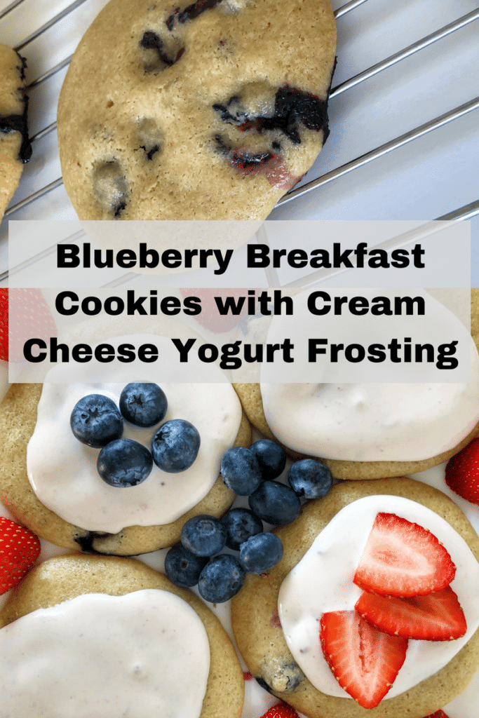 Blueberry Breakfast Cookies with Cream Cheese Yogurt Frosting