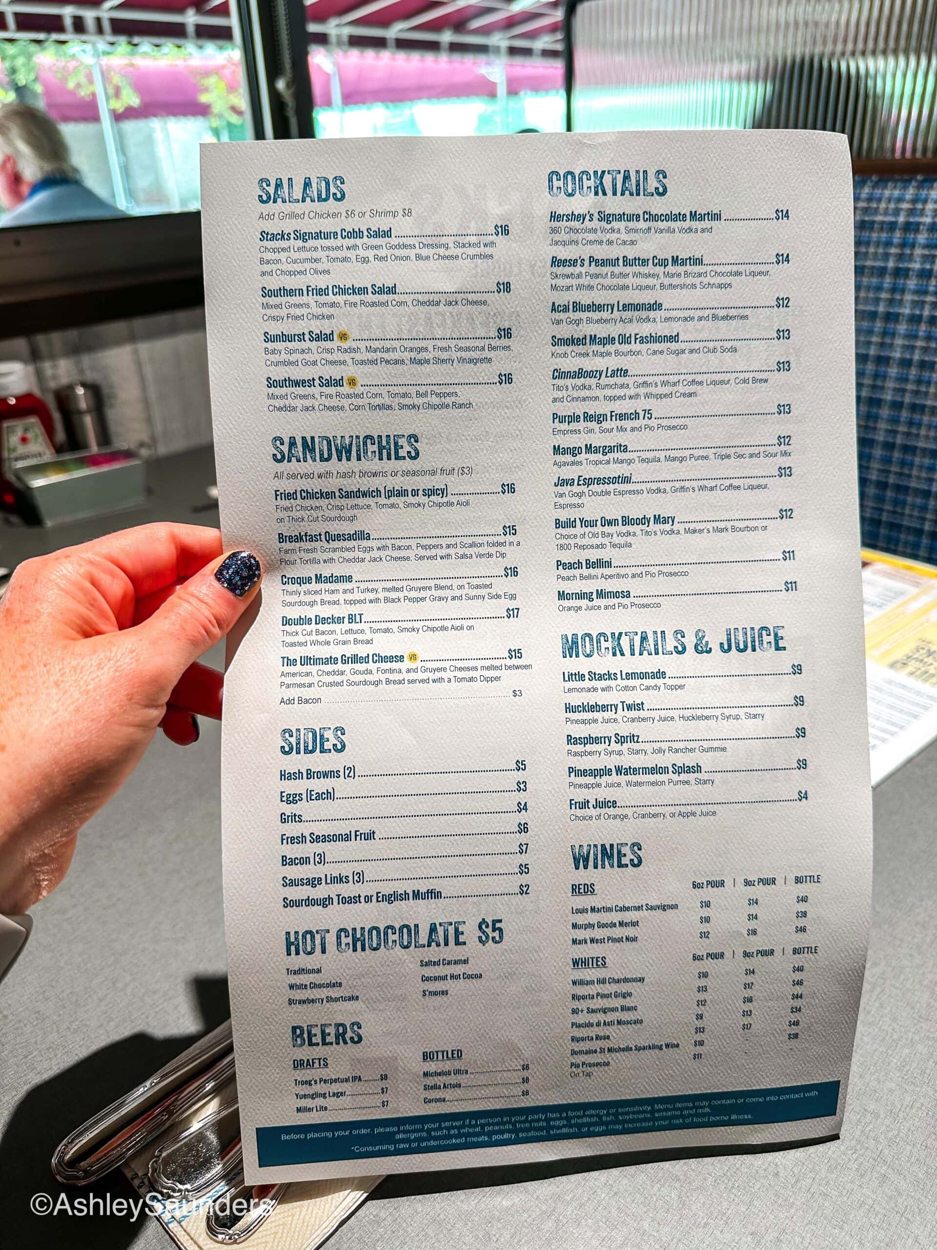 Hershey Lodge Stacks Menu Lunch